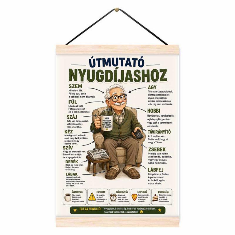 Oklevél - Útmutató Nyugdíjashoz férfi - Vicces Ajándék Nyugdíjba Vonulásra