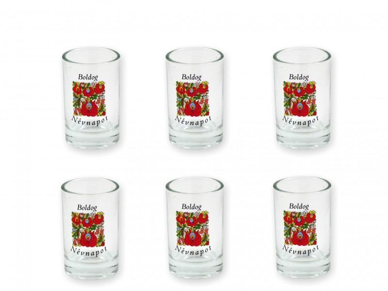 Pálinkás pohár mini Boldog Névnapot Matyó mintás 6db 2cl