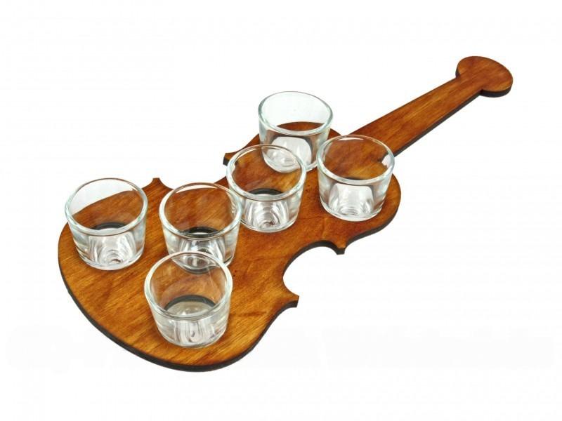 Pálinkás pohár szett 6db hegedű tartóban