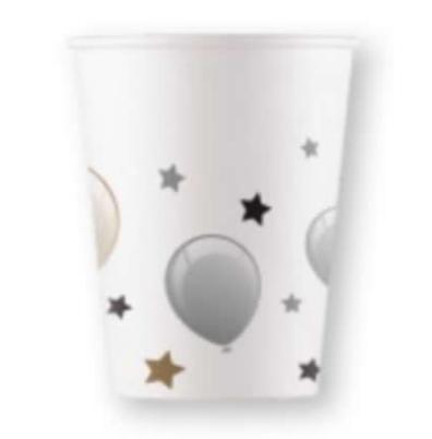 Papír pohár, arany-ezüst lufis, 2 dl, 8db/cs