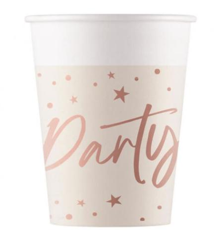Papír pohár- party - rose gold csillagokkal, 200ml, 8 db/cs