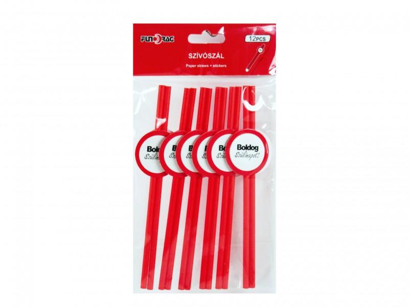 Papír szívószál Boldog Szülinapot 12db 19,5cm