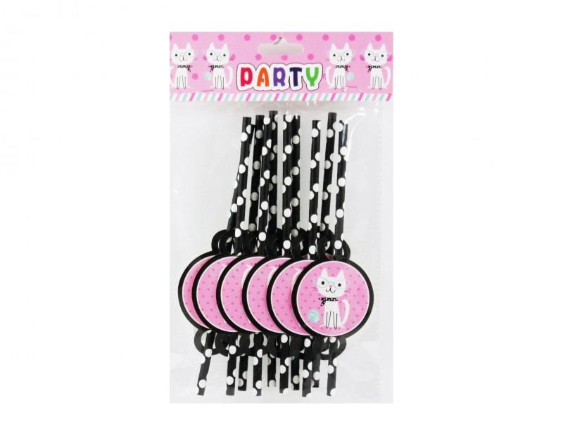 Papír szívószál cicás 10db 19,5cm