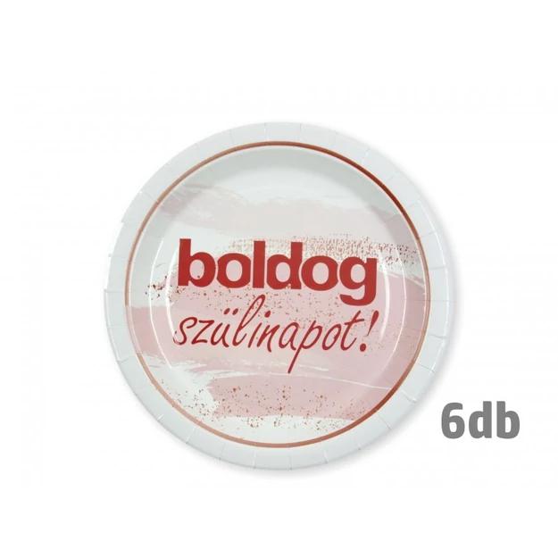 Papír tányér Boldog Szülinapot felirattal rózsaszín 6db 22cm