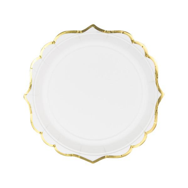 Papír tányér, fehér, arany szegéllyel, 18.5 cm 6 db/cs