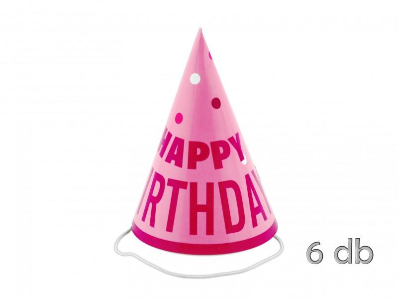 Papírcsákó Happy Birthday pöttyös rózsaszín 6db 16cm