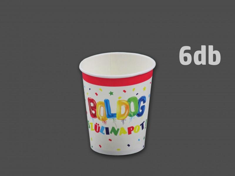 Papírpohár Boldog Szülinapot 6db 250ml színes