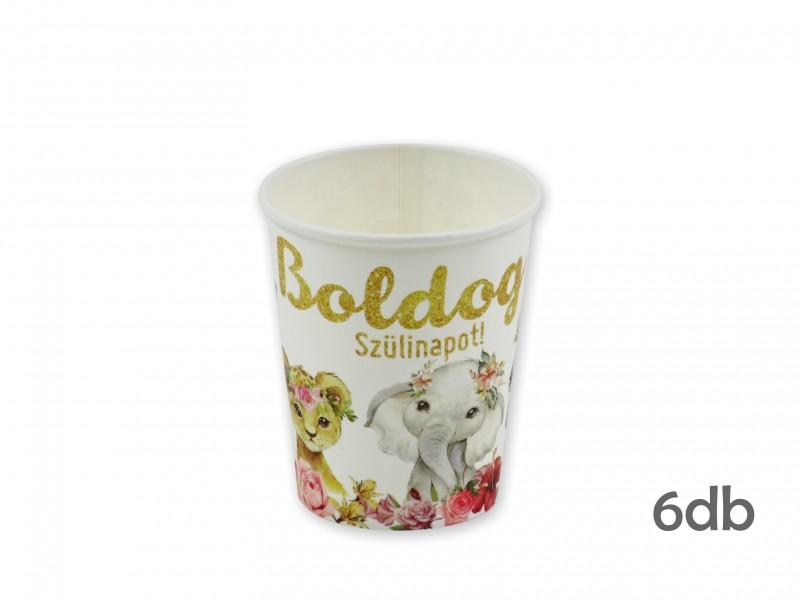 Papírpohár Boldog Szülinapot állatos 6db 250ml