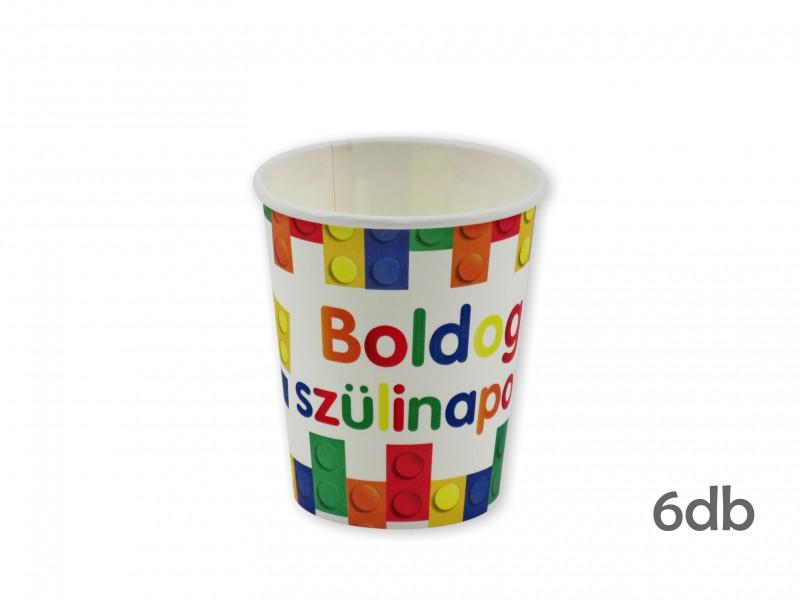 Papírpohár Boldog Szülinapot legós 6db 250ml