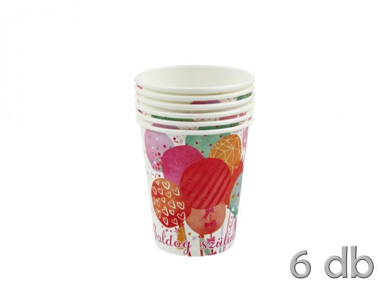 Papírpohár Boldog Szülinapot lufis 6db 250ml