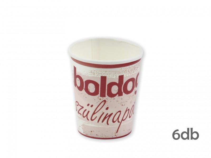 Papírpohár Boldog Szülinapot rózsaszín 6db 250ml
