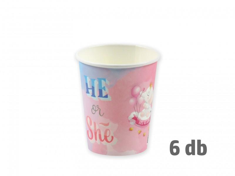 Papírpohár He or She 6db 250ml