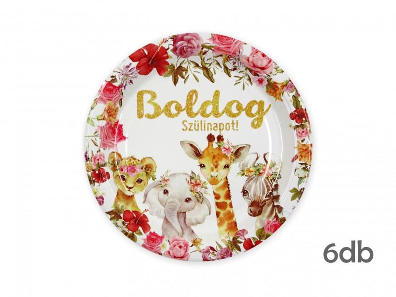 Papírtányér Boldog Szülinapot állatos 6db 22cm