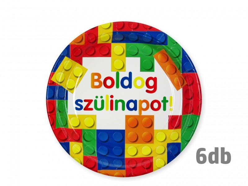Papírtányér Boldog Szülinapot legós 6db 22,5cm