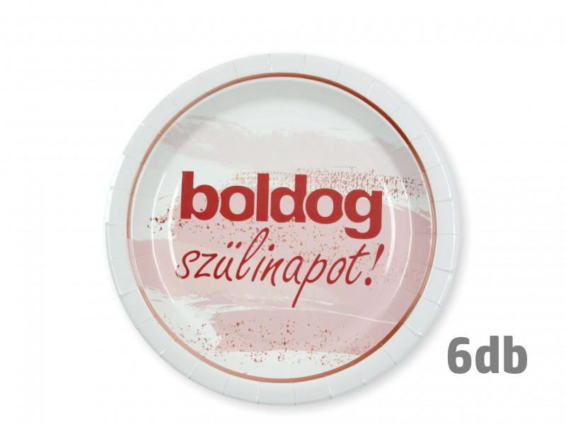 Papírtányér Boldog Szülinapot rózsaszín 6db 22,5cm