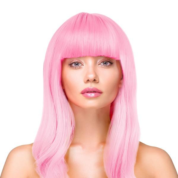 Paróka, hosszú, egyenes, világos pink