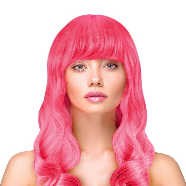 Paróka, hosszú, hullámos, neon pink