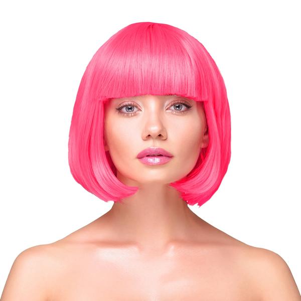 Paróka, rövid, neon pink