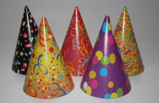 Party csúcsos kalap (mintás), 6 db/csomag