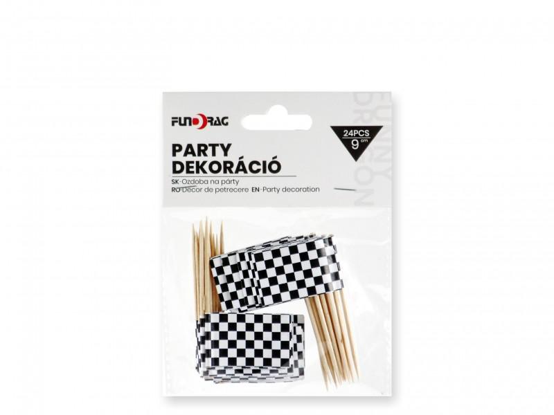 Party dekoráció kockás 24db 6,5cm fekete fehér