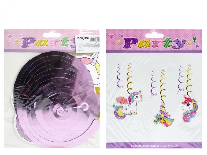 Party dekoráció spirál unicornis 6db