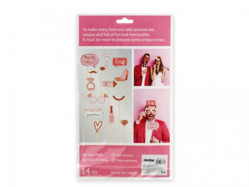 Party kellék szett pálcás esküvői rosegold/rózsaszín 14db