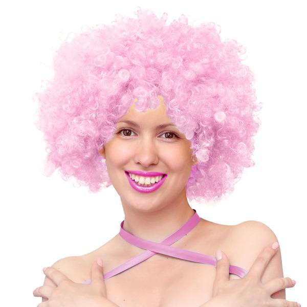 Party paróka, afro, világos pink