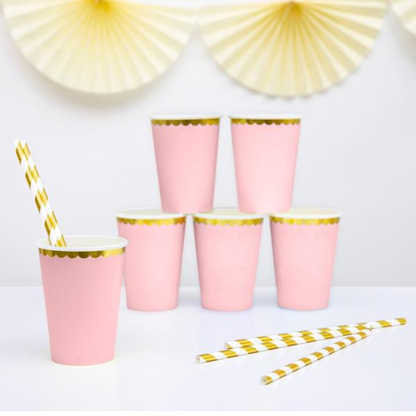 Party pohár, rózsaszín, arany szegéllyel, 220ml, 6db/cs