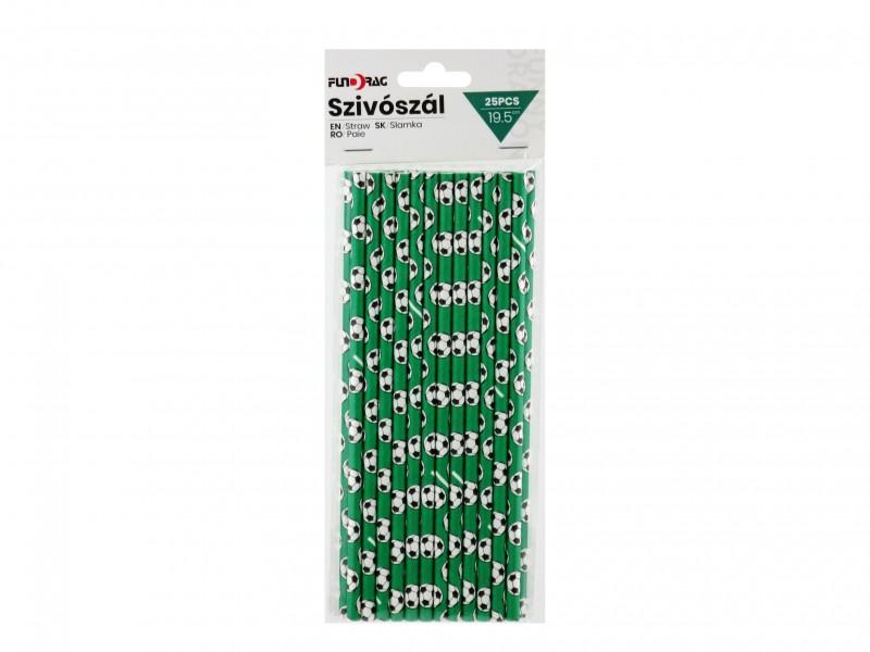 Party szívószál focis zöld 25db 19,5cm