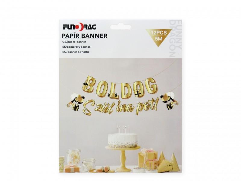 Party zászlófüzér Boldog Szülinapot arany 12db-os 5m