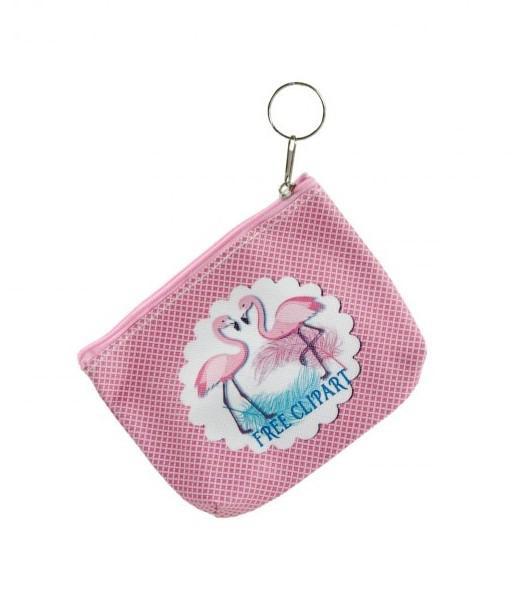 Pénztárca kulcstartó állatos flamingós 13cm