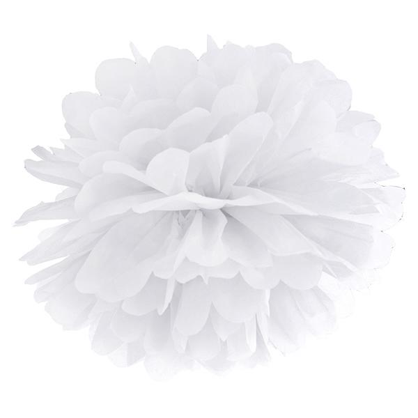 Pompom papír lampion, fehér, 25cm