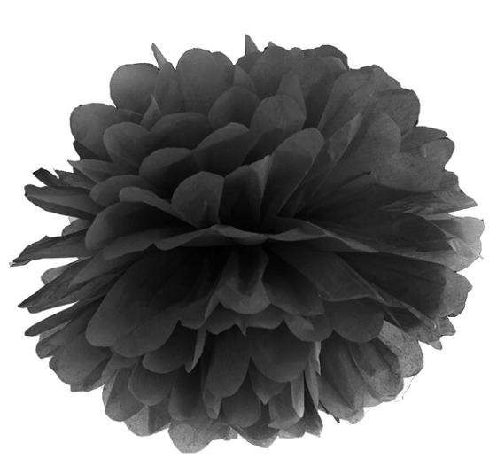 Pompom papír lampion, fekete, 25cm