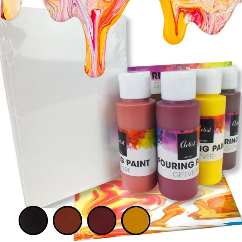 Pouring festék szett 4x60ml, 2db vászon táblával 10x15cm