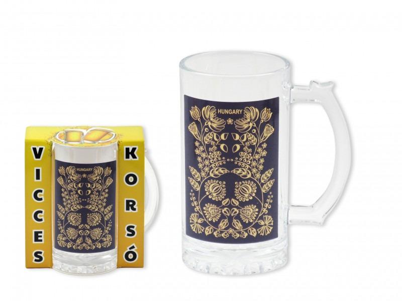 Söröskorsó Hungary népi motívum 400ml fekete arany
