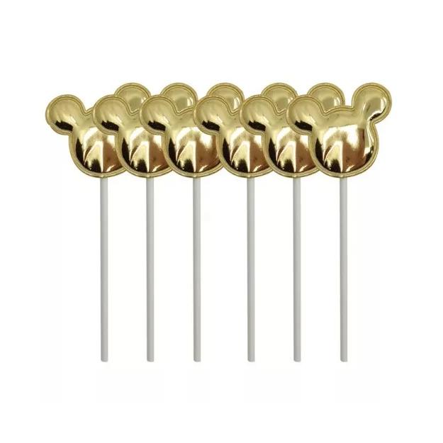 Süti beszúró egér fej (torta dísz) 6 db 12cm arany, kék, rózsaszín vagy rosegold