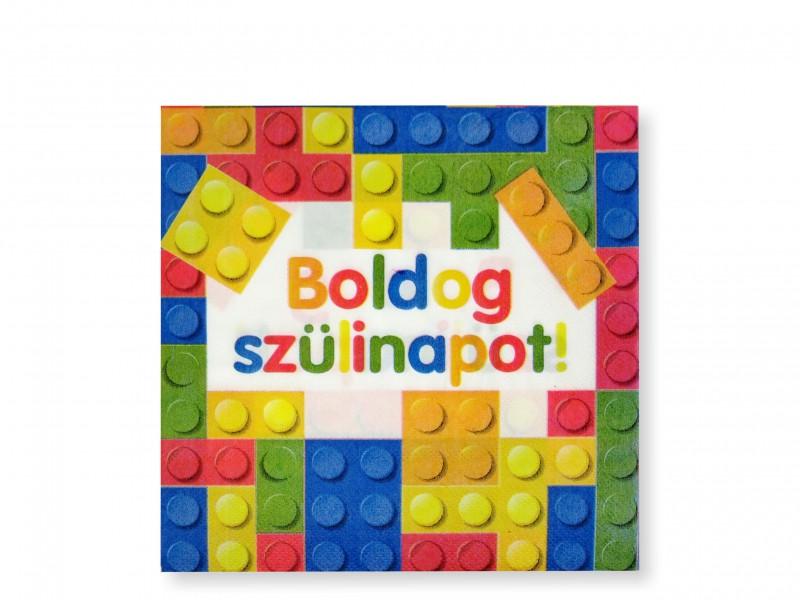Szalvéta Boldog Szülinapot legós 16db 33x33cm kétrétegű