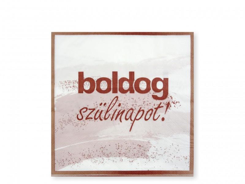 Szalvéta Boldog Szülinapot rózsaszín 16db 33x33cm kétrétegű