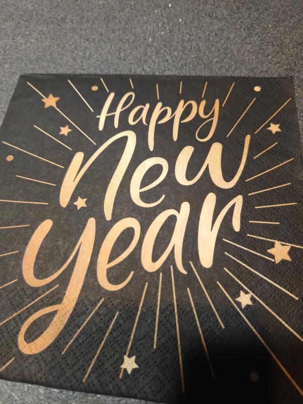 Szalvéta szilveszteri fekete arany felirattal 33x33 20db/csomag