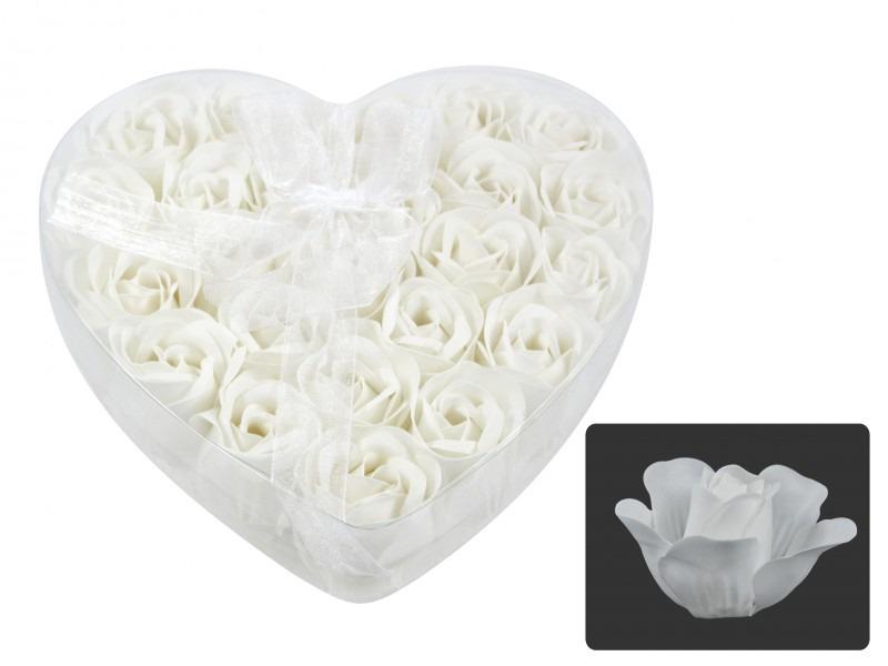 Szappanrózsa szett fehér szív dobozban 24db 4cm