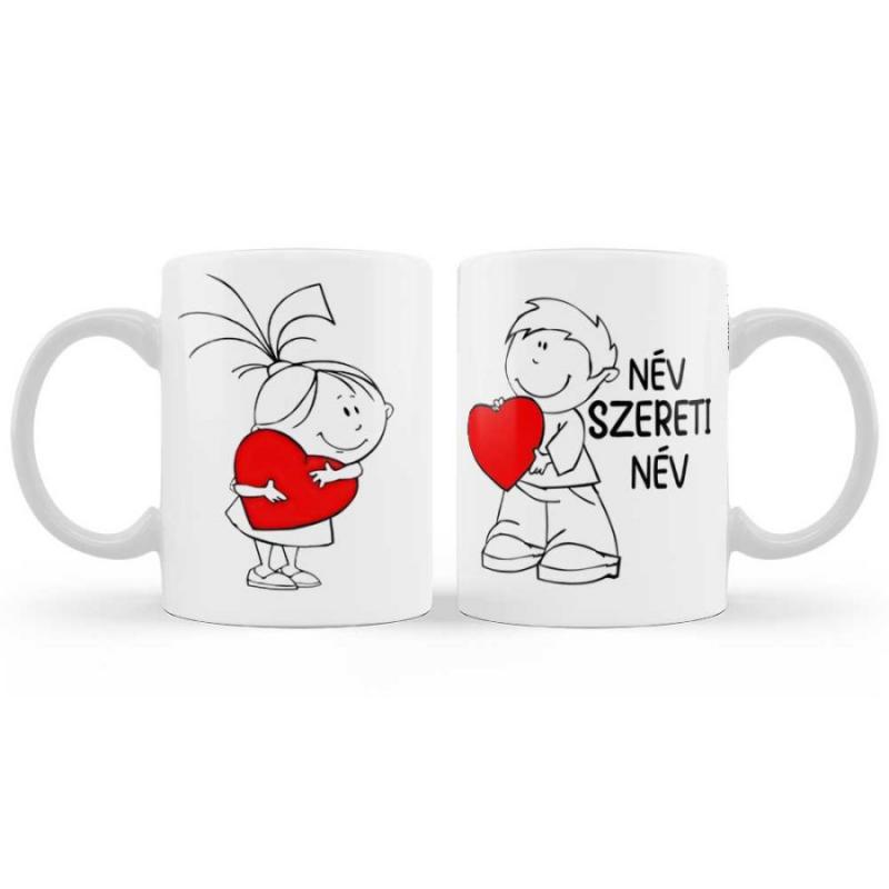 Szerelmes Bögre - Fiú Szereti Lányt - Egyedi Névvel - Szerelmes Ajándék 3dl