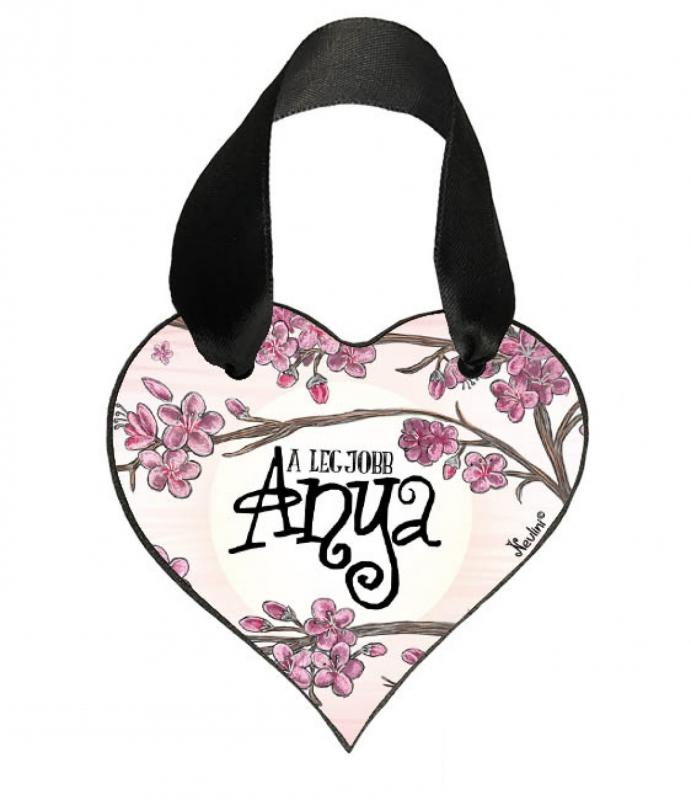 Szív akasztóval 9 cm x 9,5 cm - A legjobb anya cseresznyefás – Ajándék Anyukáknak – Anyák napi ajándék