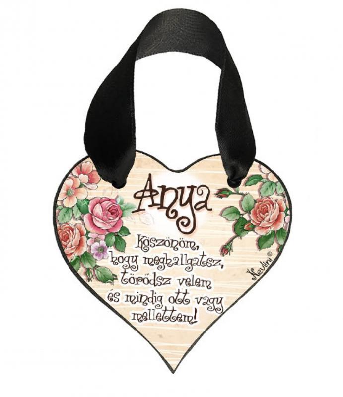 Szív akasztóval 9 cm x 9,5 cm - Anya köszönöm – Ajándék Anyukáknak – Anyák napi ajándék