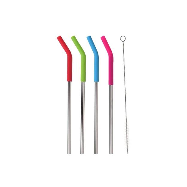 Szívószál fém +szilikon 4db+ tisztítókefe