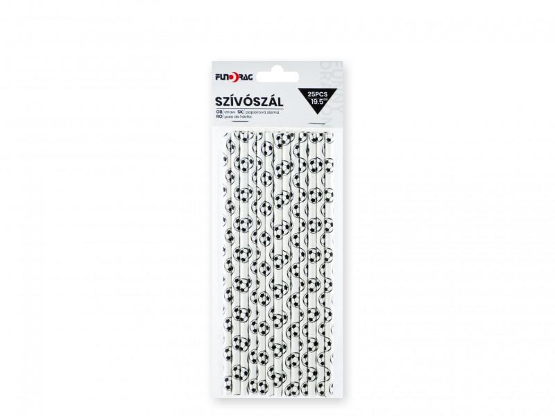 Szívószál foci labdás 25db 19,5cm fekete fehér