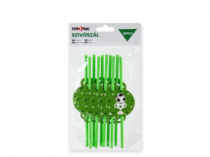 Szívószál focis zöld 10db 20cm