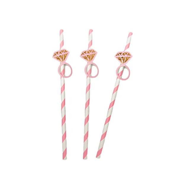 Szívószál lánybúcsú rózsaszín-fehér 12db/cs