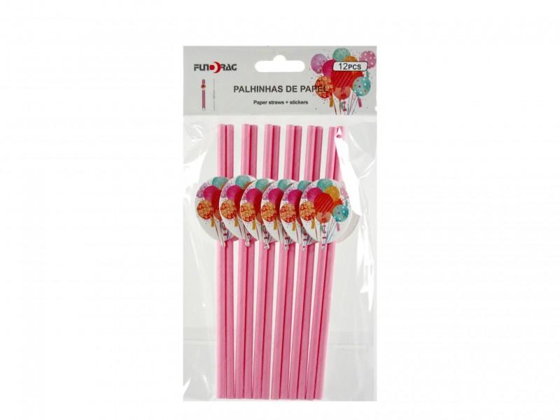 Szívószál lufis rózsaszín 12db 19,5cm