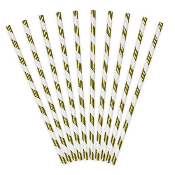 Szívószál papírból, arany-fehér 10 db/csomag