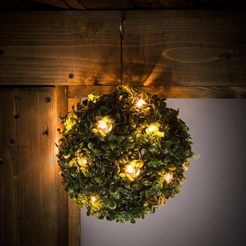 Szolár bukszus - felakasztható - 25 cm - 20 melegfehér LED